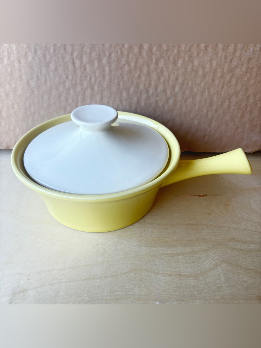 Vintage Cameron Clay Yellow Casserole with Lid Handle Ovenproof USA